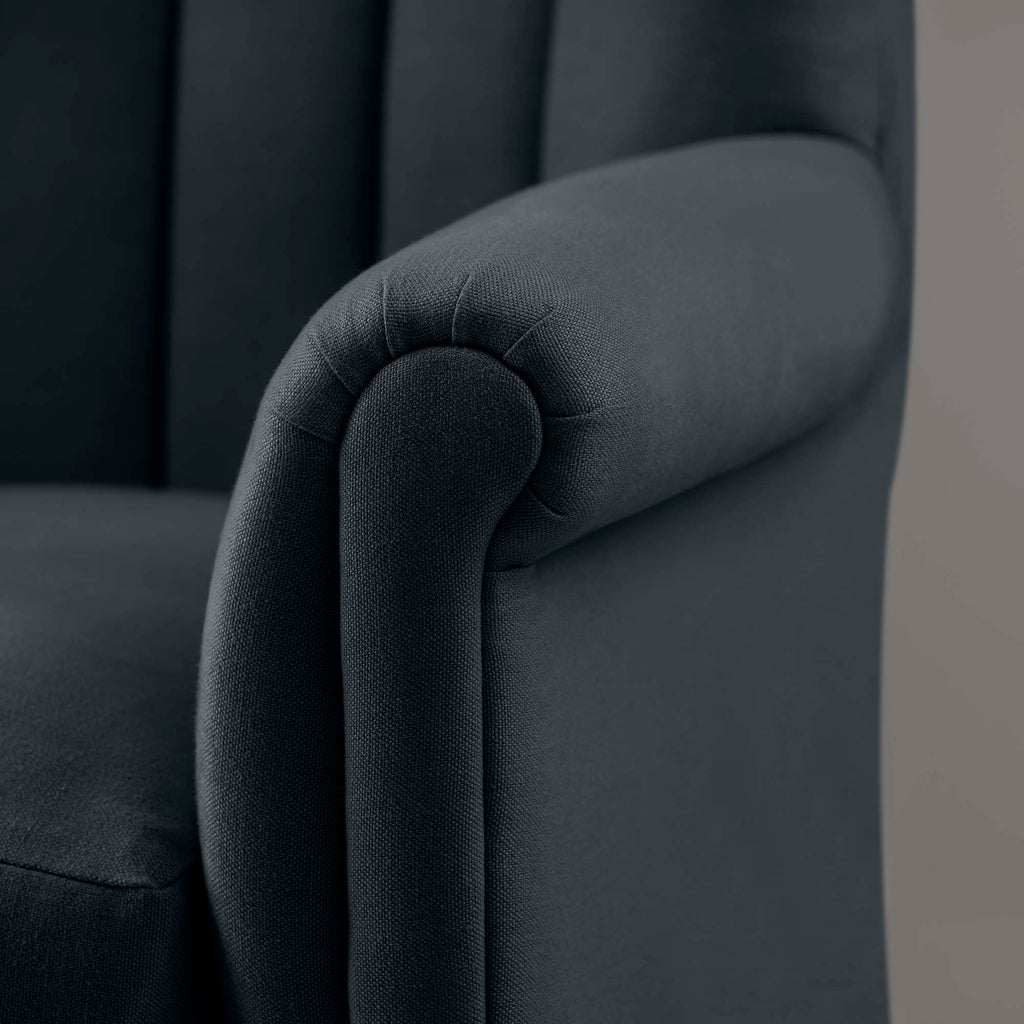 Time Out Armchair in Laidback Linen Midnight, Arm Design Closeup - NiX