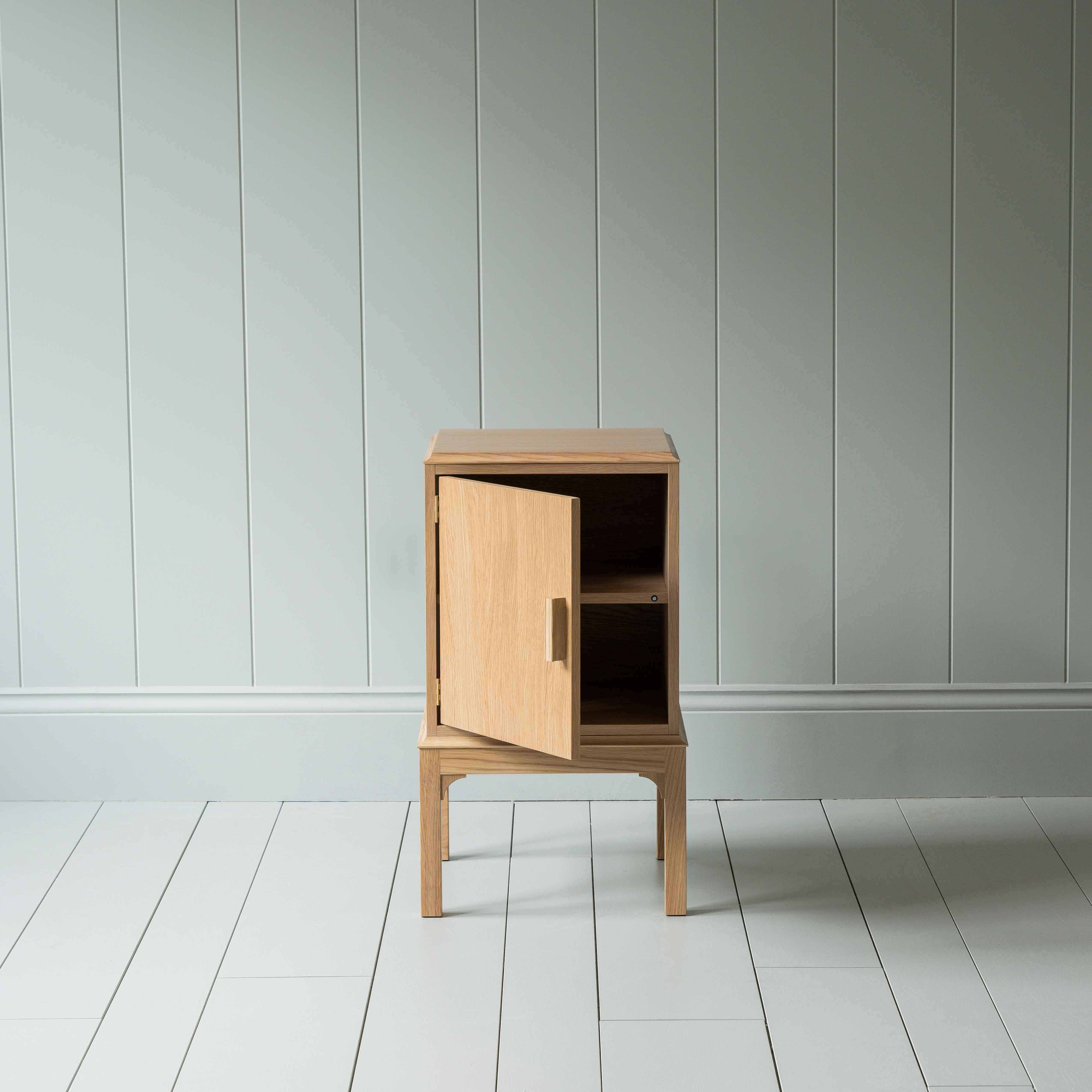 Bits and Bobs Bedside Table, Natural Oak, Left Hand Side With Open Door For Storage - Nicola Harding