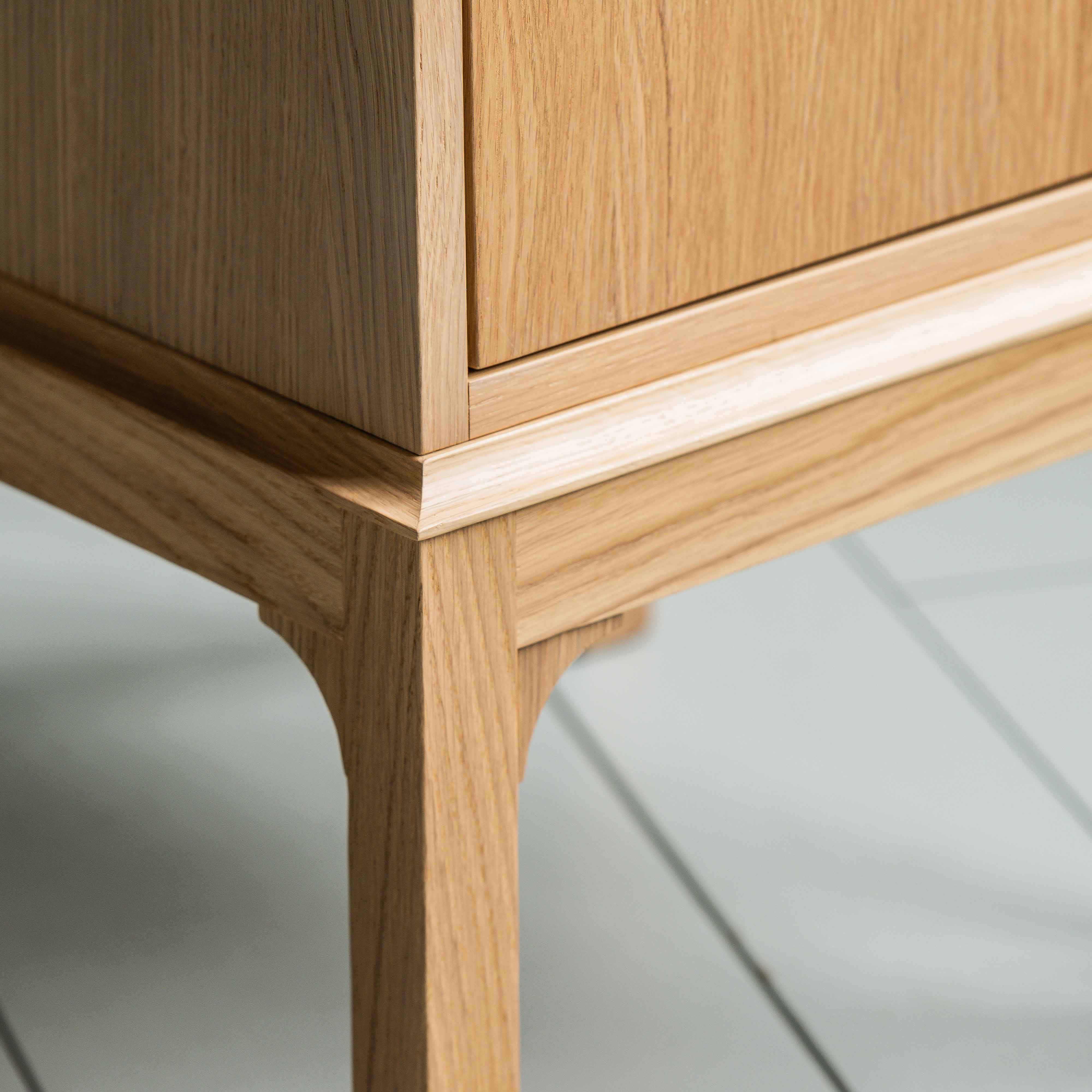 Edge Design Closeup of Bits and Bobs Bedside Table, Natural Oak, Right Hand Side - Nicola Harding