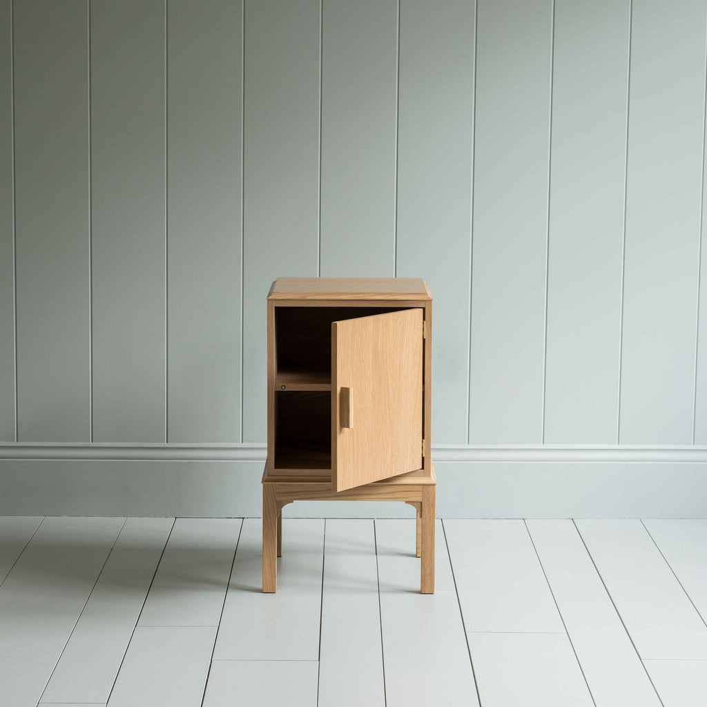 Bits and Bobs Bedside Table, Natural Oak, Right Hand Side With Open Door For Storage Cabinet - Nicola Harding