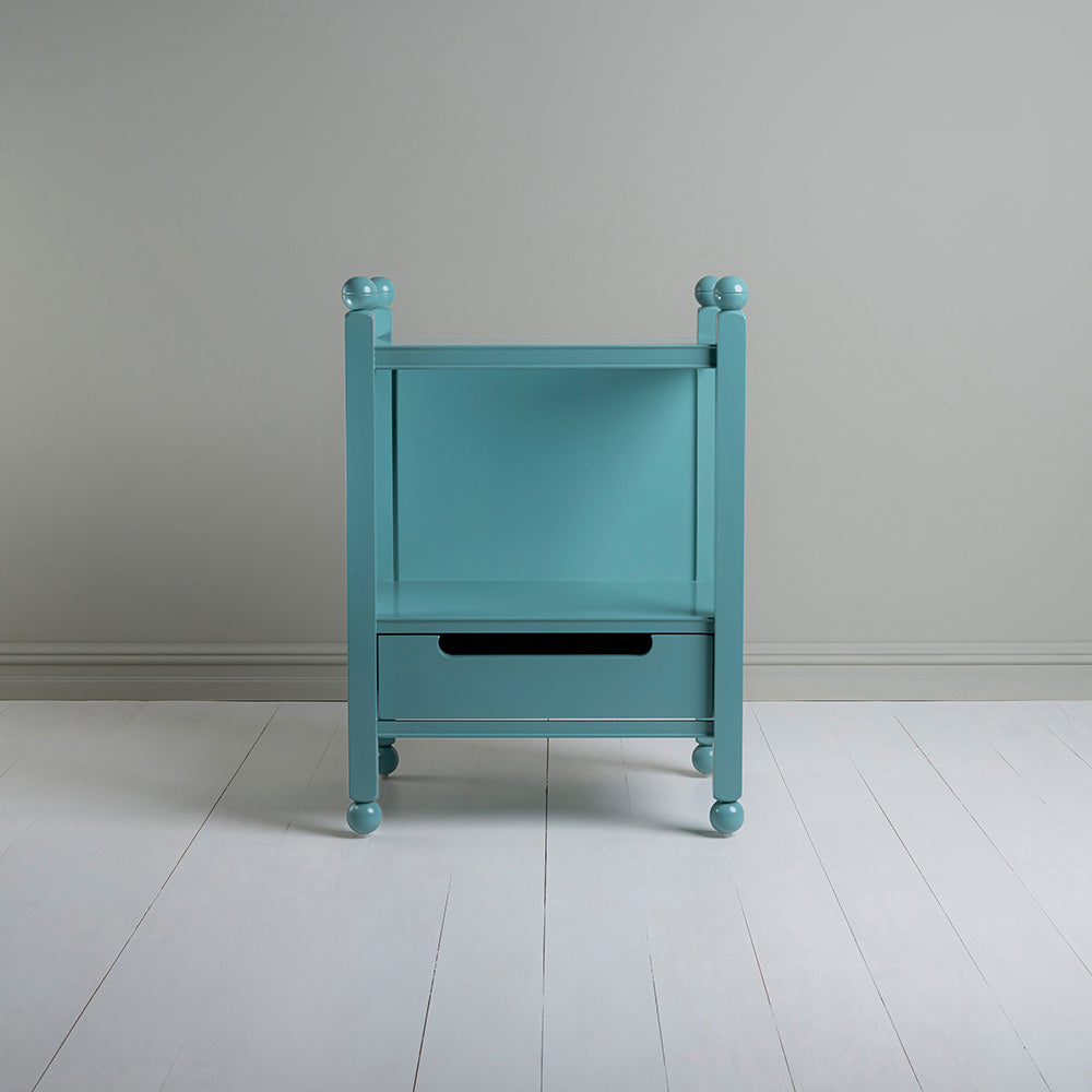 Front View of Slumber Bedside Table, Turquoise Blue - NiX By Nicola Harding & Co.