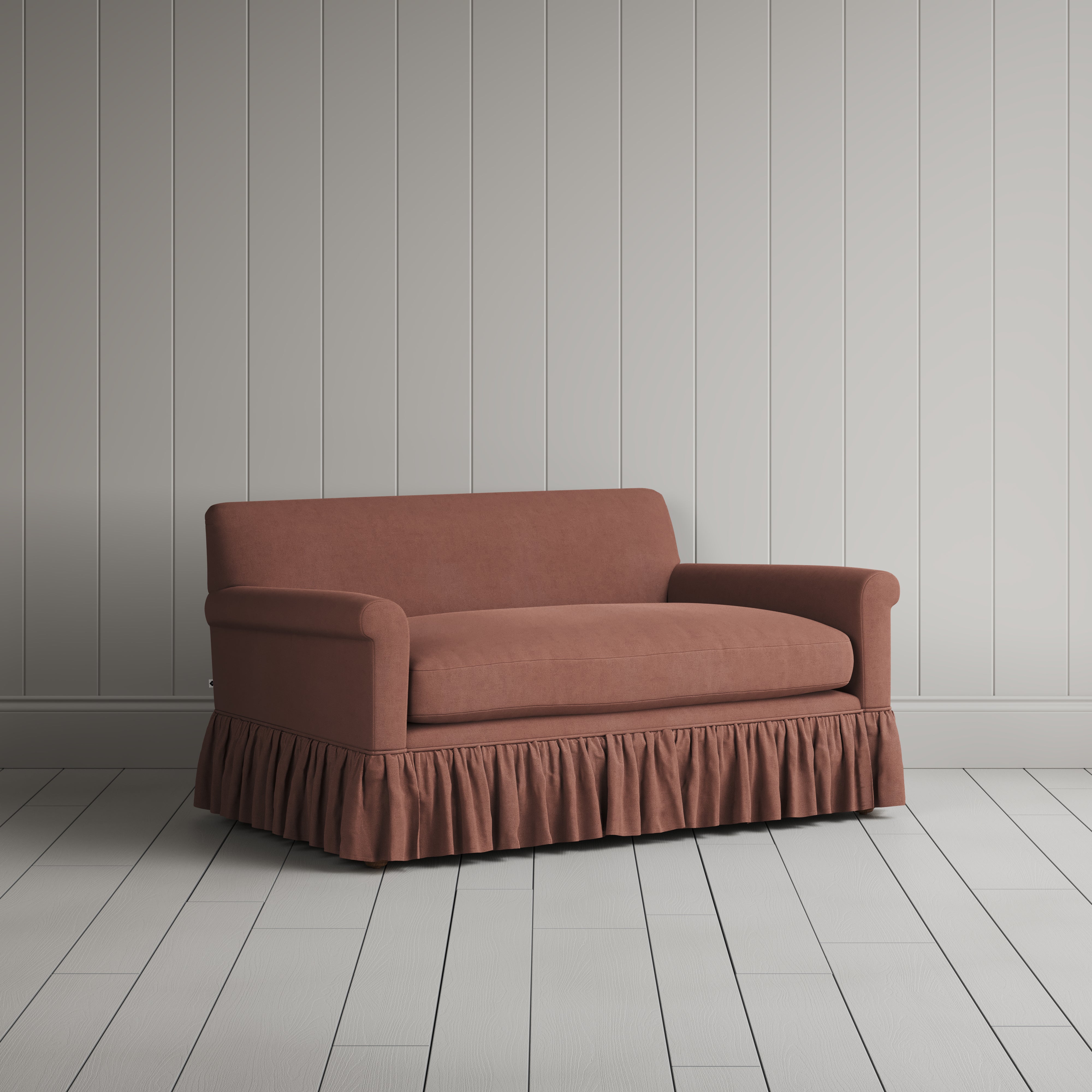 Three-quarter view of the Laidback Linen Sweet Briar Curtain Call love seat by NiX.