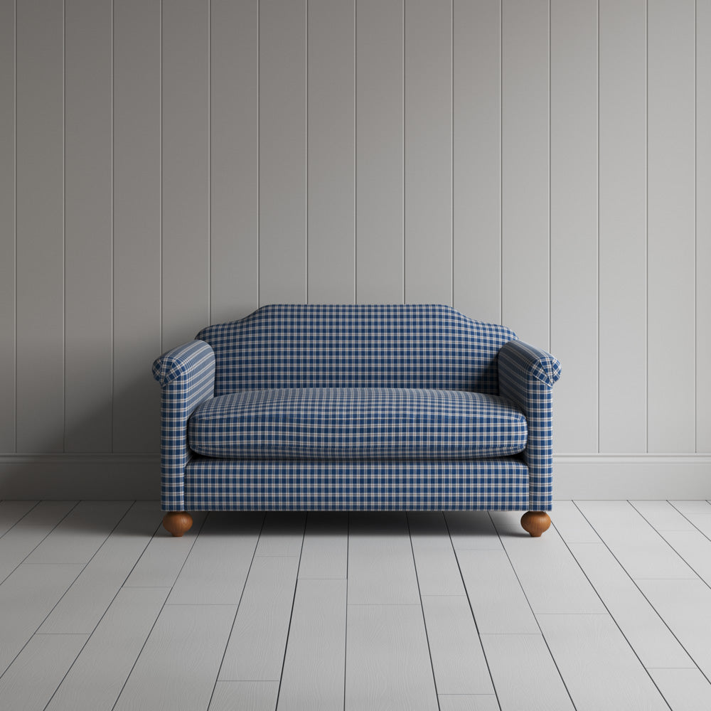 Dolittle Big Love Seat in blue brown well plaid cotton, front view by NiX.