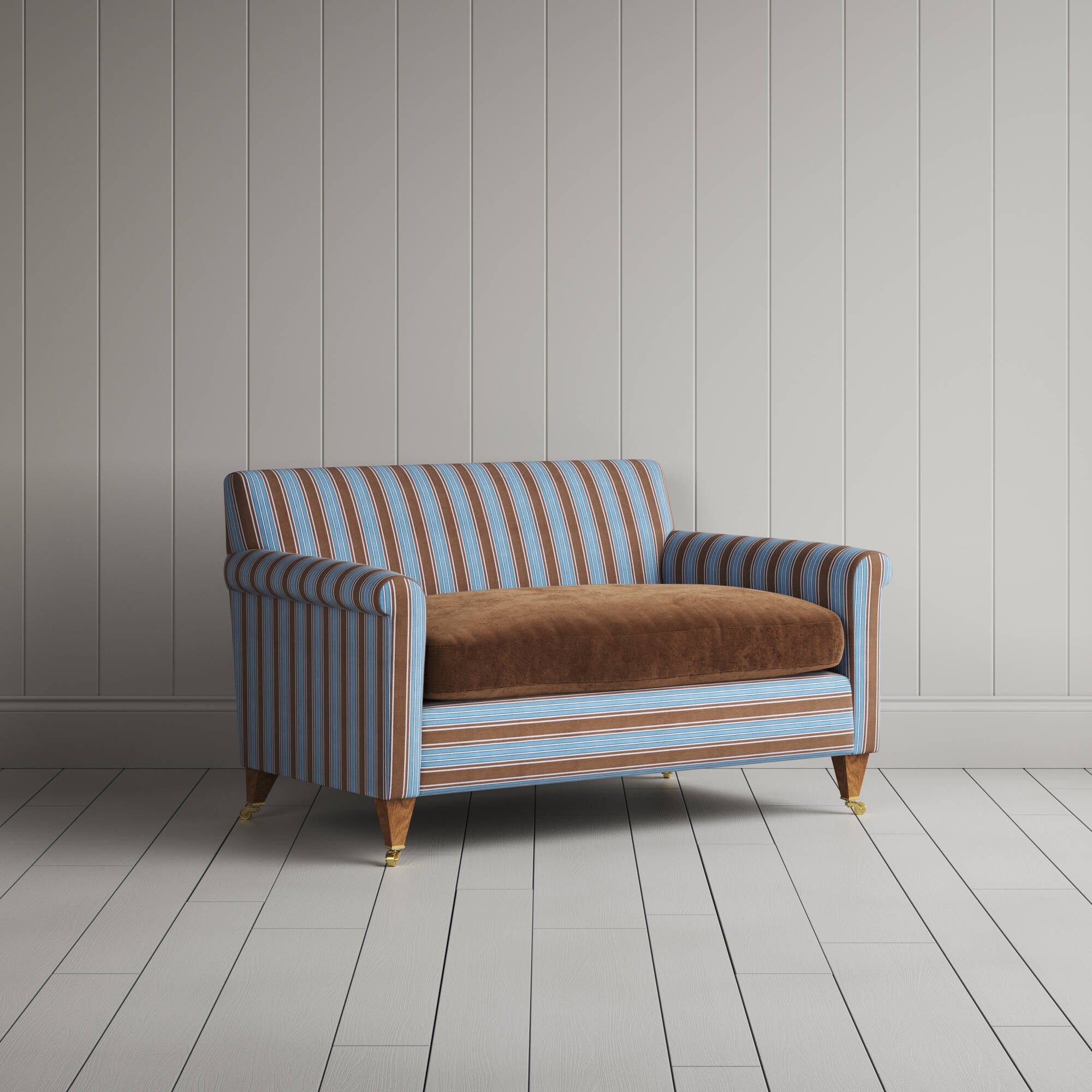 Angled view of the Regatta Blue Idler love seat by NiX