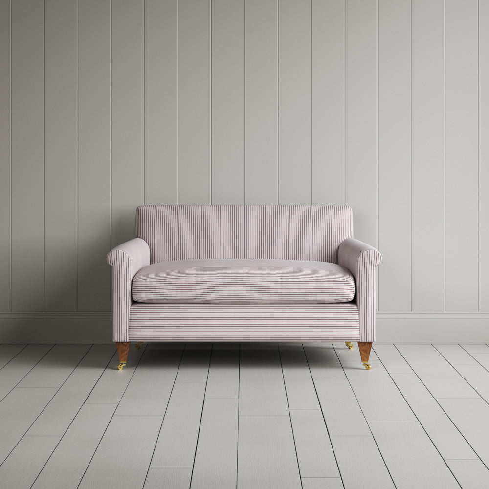 Front-facing Berry ticking stripe love seat showcasing handcrafted British upholstery and a refined profile by NiX.