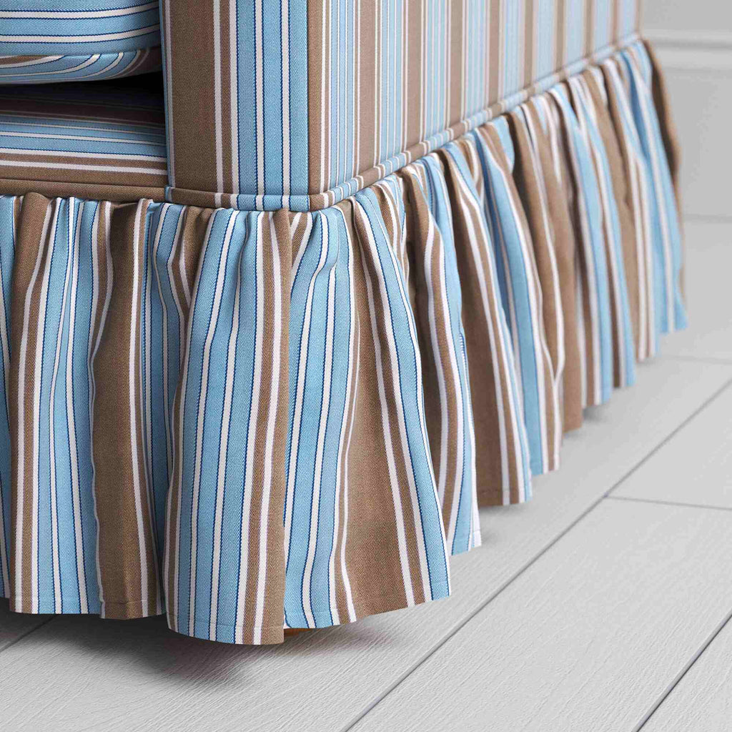 Curtain Call Armchair in Regatta Cotton, Blue, Ruffle Design Closeup - Nicola Harding