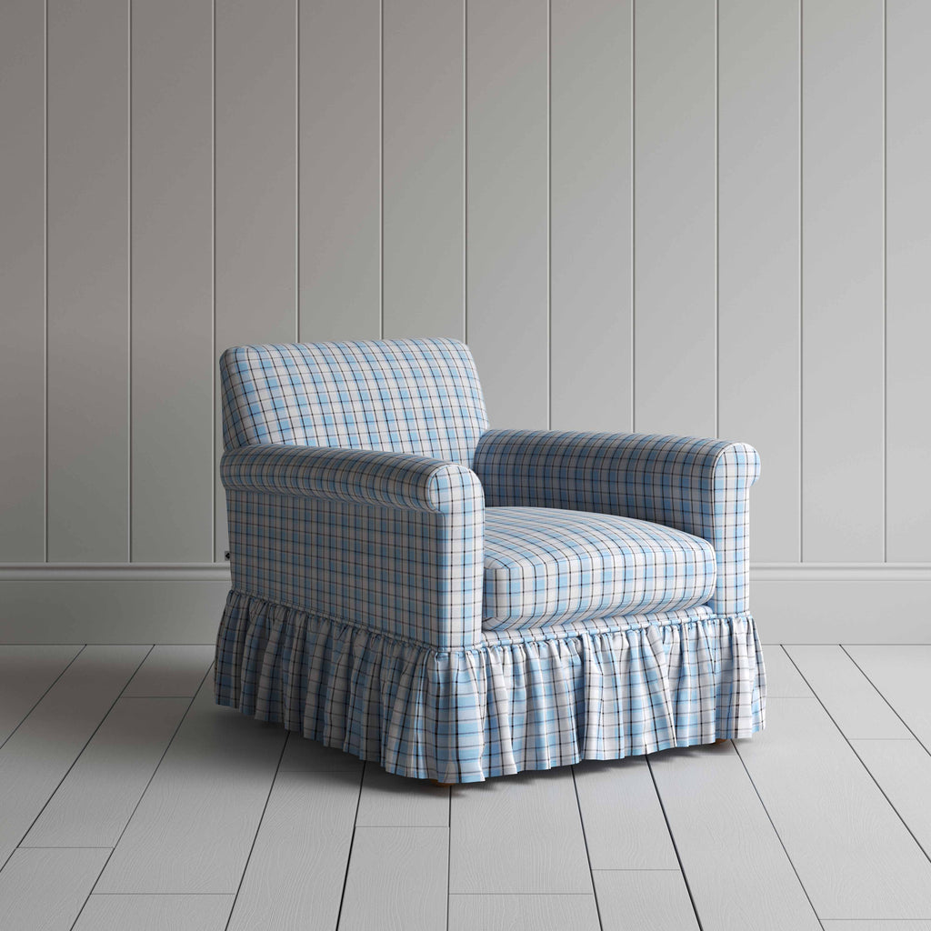 Curtain Call Armchair in Square Deal Cotton, Blue Brown - Nicola Harding