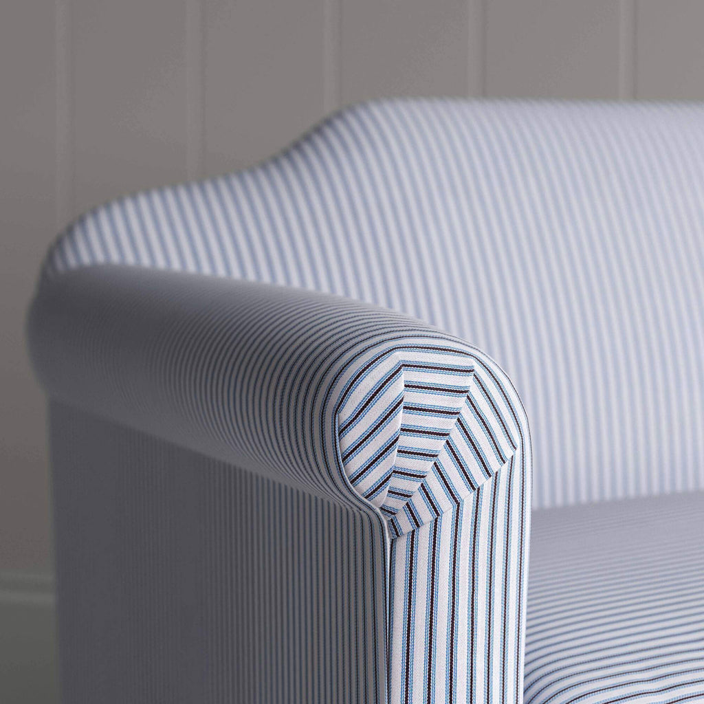 Dolittle Big Love Seat close-up detail of ticking cotton armrest by NiX.