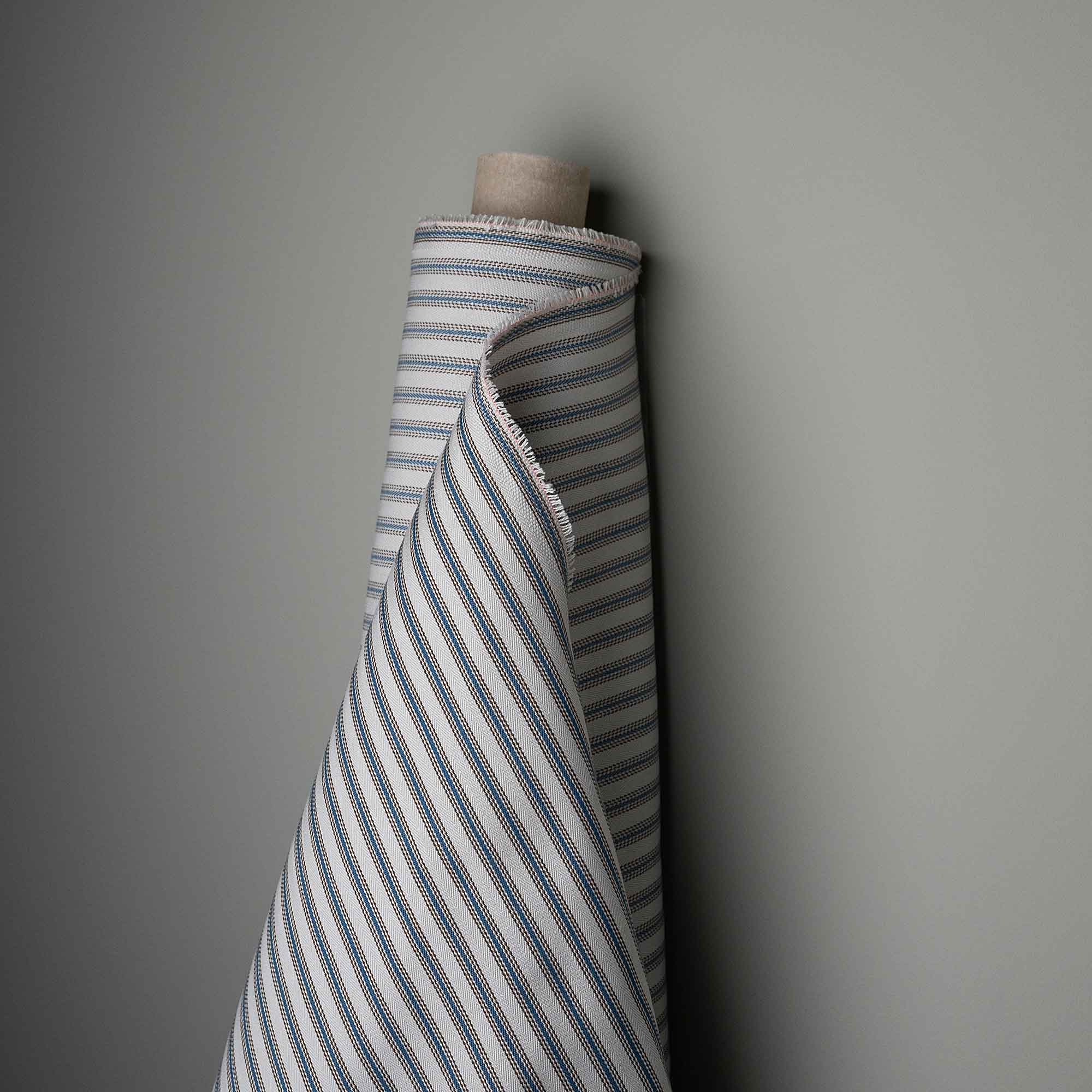 Ticking Cotton, Blue Brown, Front View - Nicola Harding