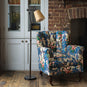 Focused Empire Batik Paper Lamp Shade in Spotty Dotty Tan, With Brass Waxed Floor Lamp Next to a Beautiful Arm Chair, Near a Fire Place - Nicola Harding