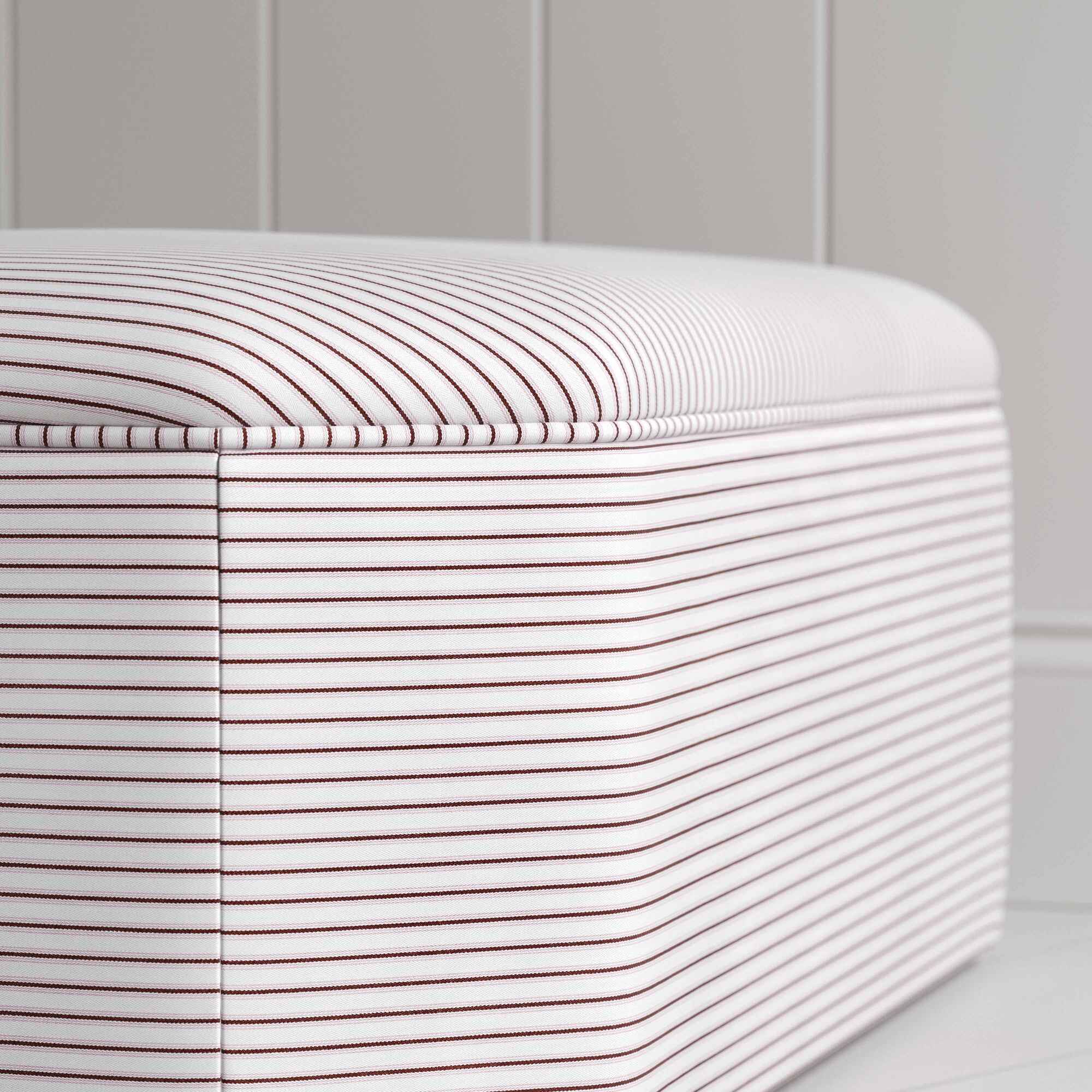 Design Closeup of Hither Hexagonal Ottoman in Ticking Cotton, Berry - Nicola Harding