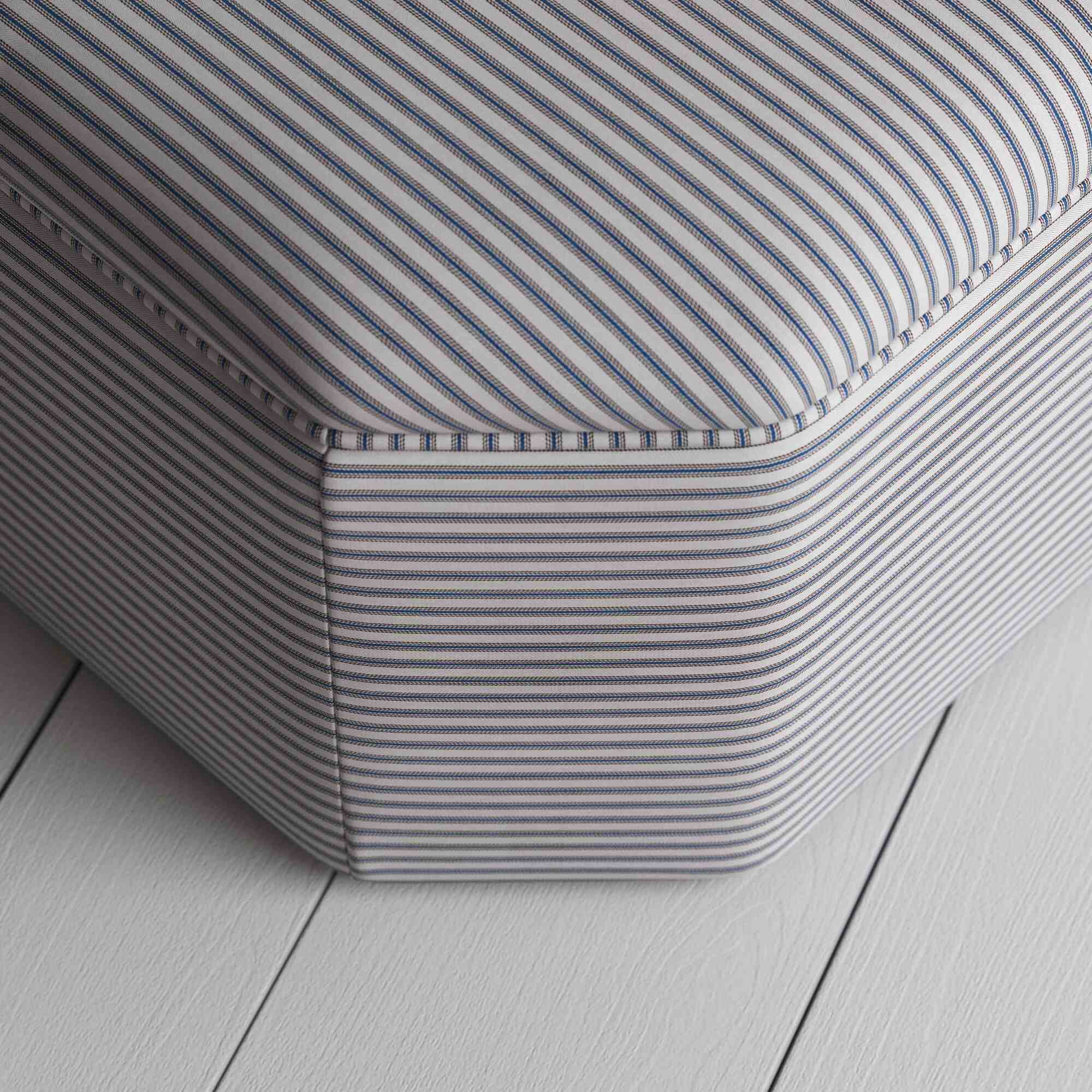 Design View from top of Ottoman in Ticking Cotton, Blue Brown - Nicola Harding