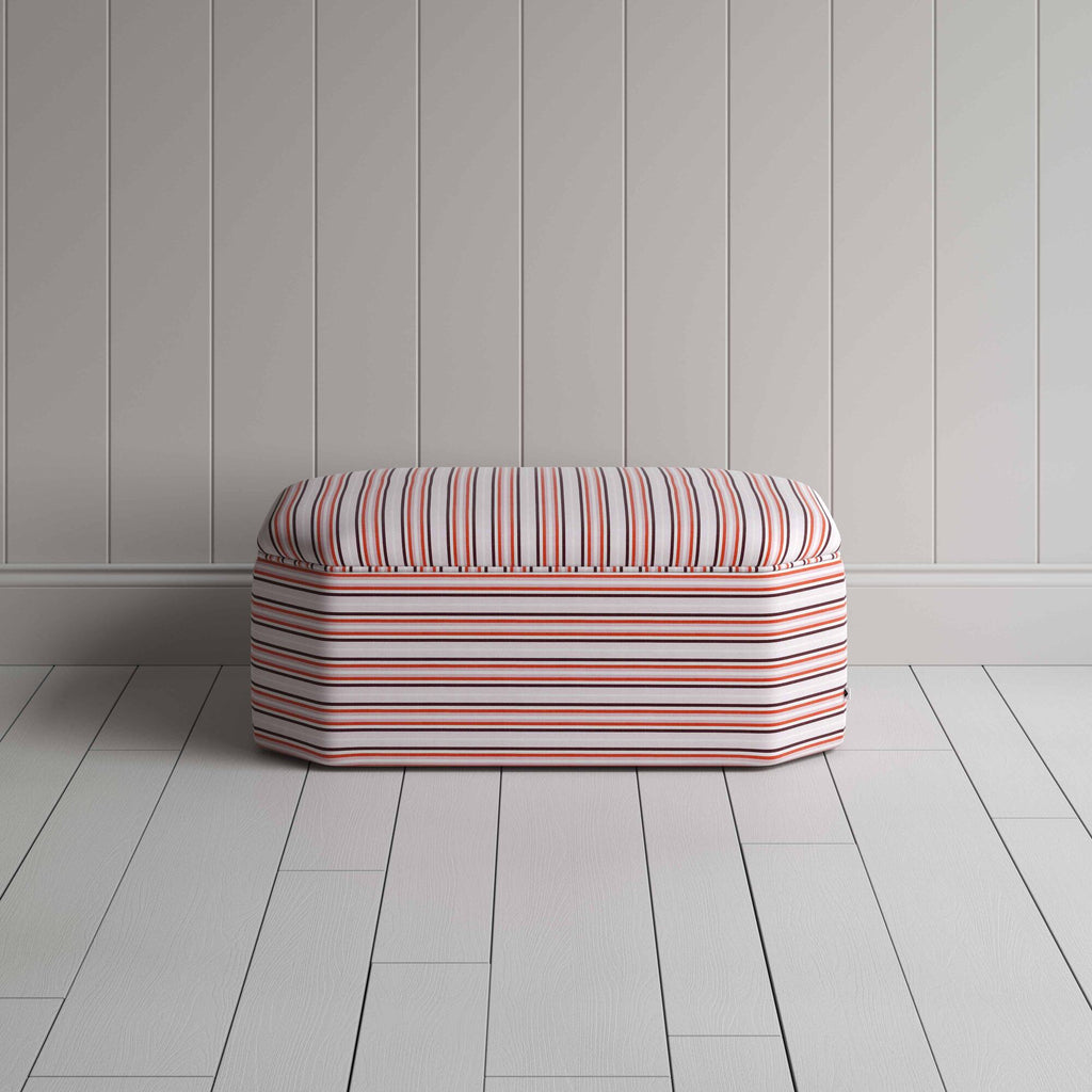 Front View of Ottoman in Slow Lane Cotton Linen, Berry - By Nicola Harding & Co.