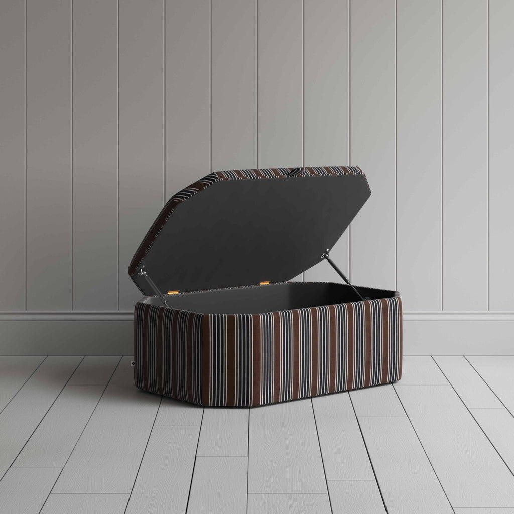 Storage Ottoman in Regatta Cotton, Charcoal With Open Lid For Storage - Nicola Harding