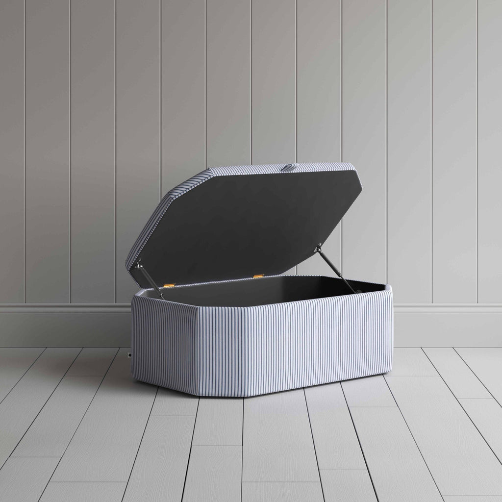 Storage Ottoman in Ticking Cotton, Aqua Brown With Open Lid - NiX By Nicola Harding & Co.