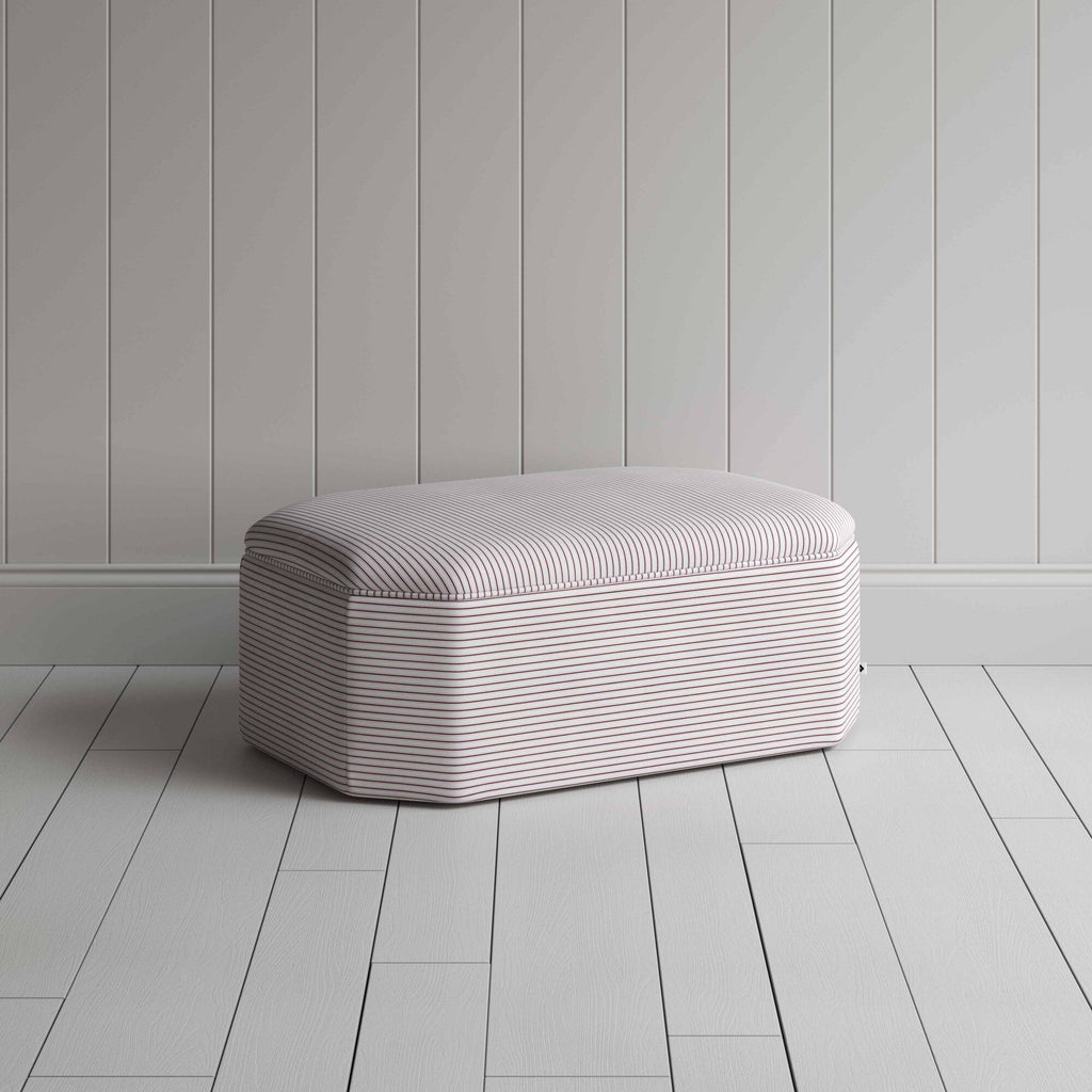 Hither Hexagonal Ottoman in Ticking Cotton, Berry - Nicola Harding