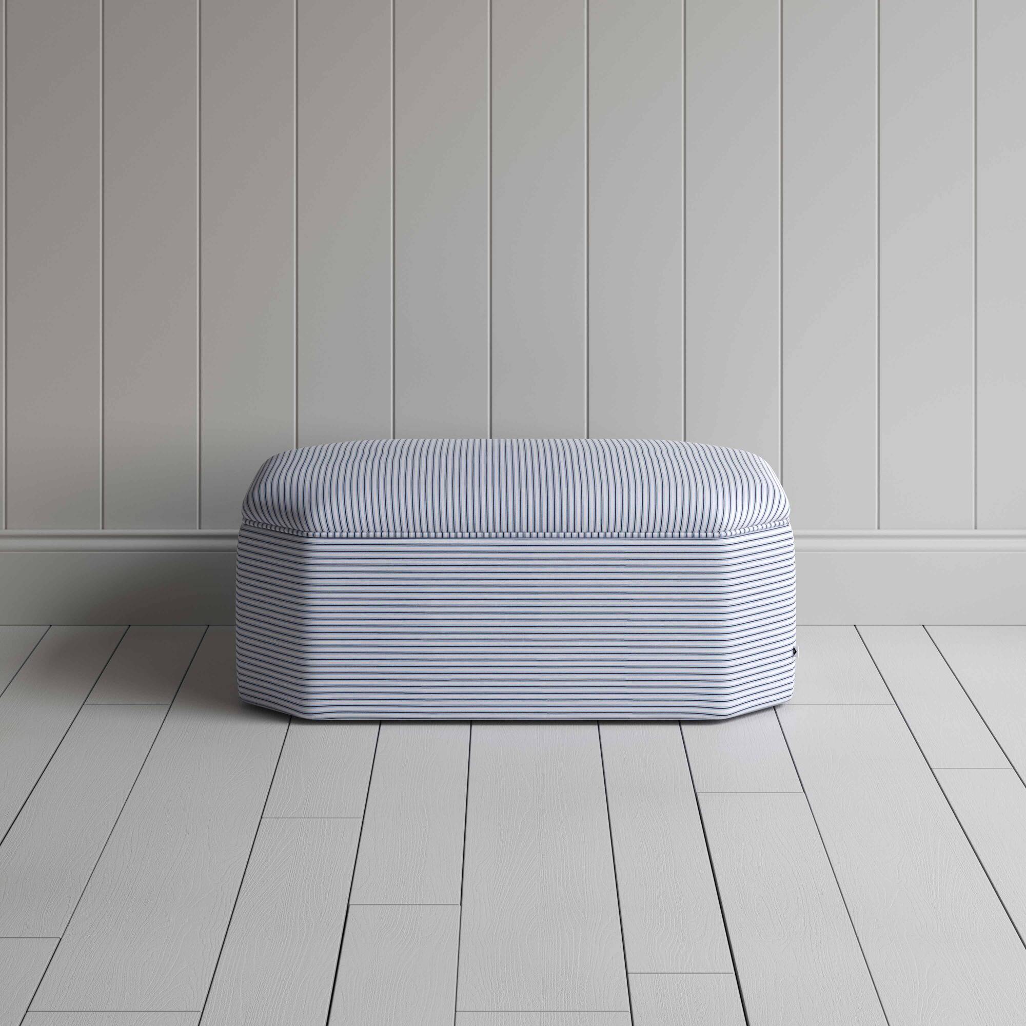 Front View of Ottoman in Ticking Cotton, Aqua Brown - NiX