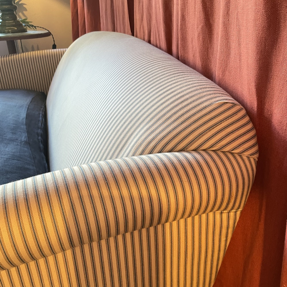 End-of-the-Line - Comfort Zone 3 Seater Sofa in Ticking Blue Brown Frame & Laidback Linen Midnight Seat