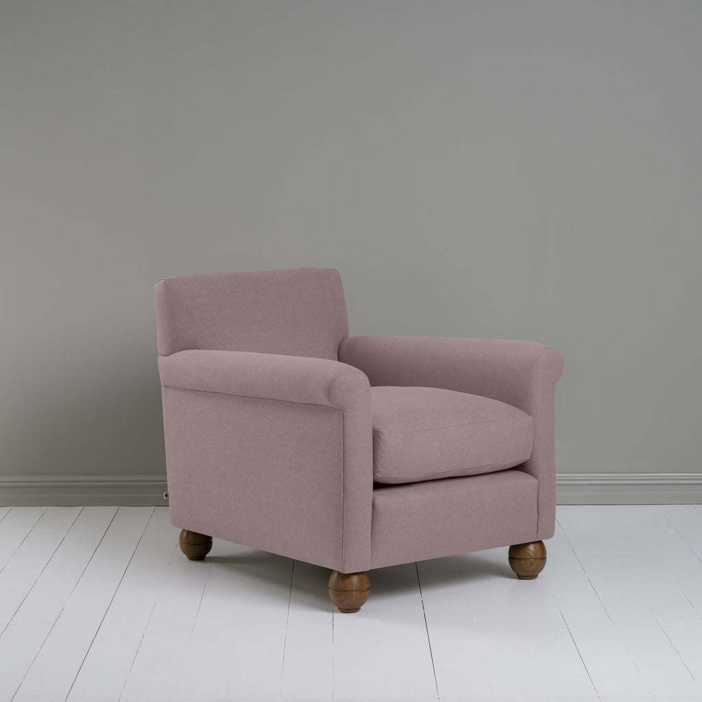 Idler Armchair in Laidback Linen Heather With Round Wooden Foot - By NiX