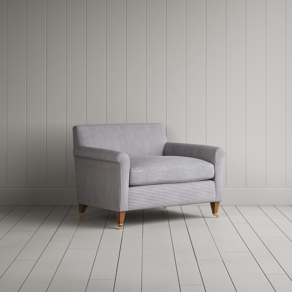 Idler Love Seat in Ticking Cotton, Blue Brown - Nicola Harding
