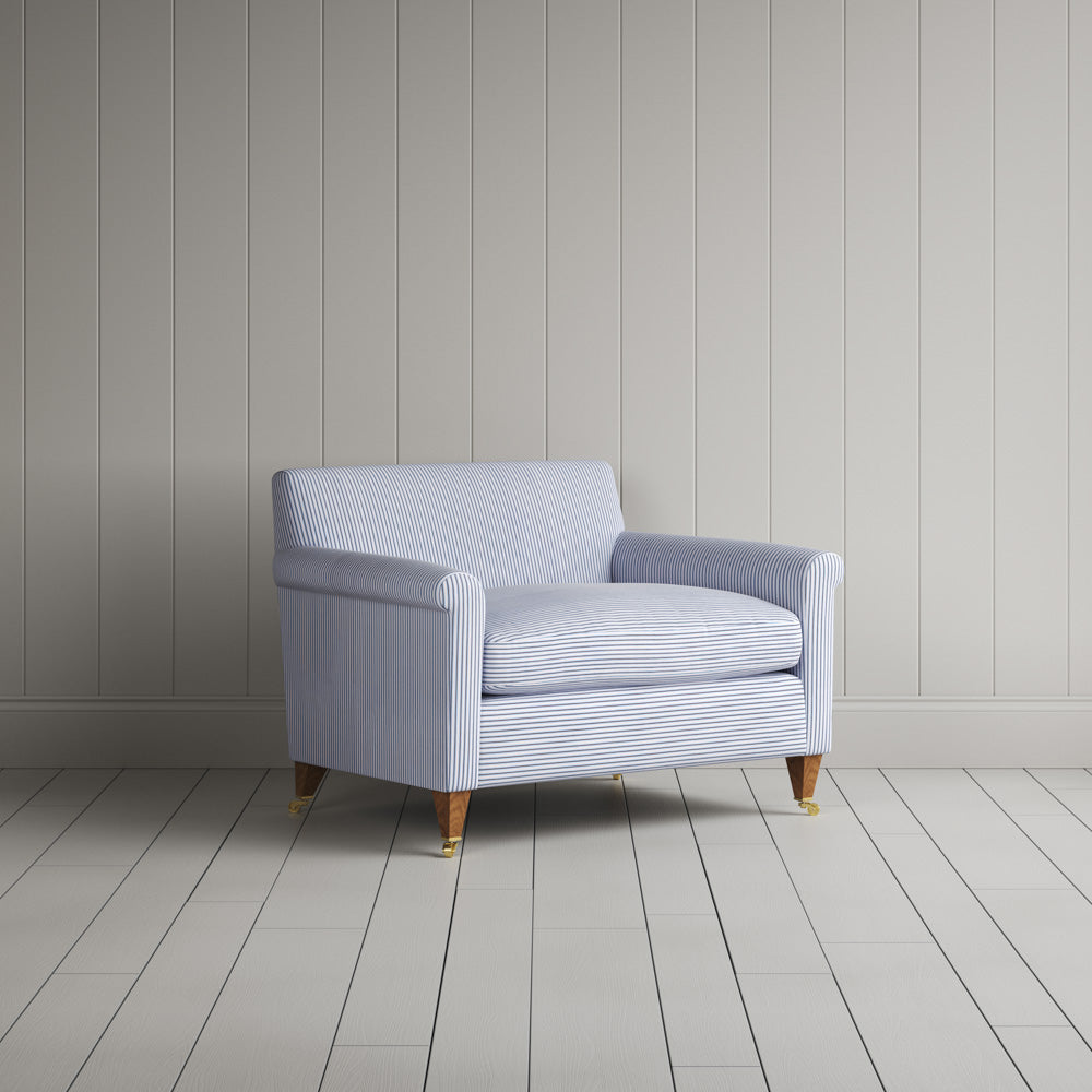 Idler Love Seat in Ticking Cotton, Aqua Brown - Nicola Harding