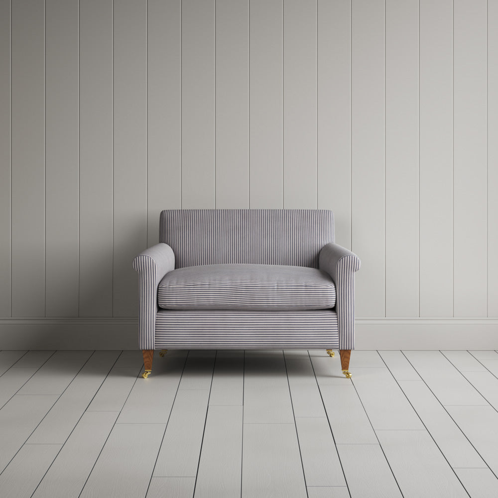 Idler Love Seat in Ticking Cotton, Blue Brown - Nicola Harding