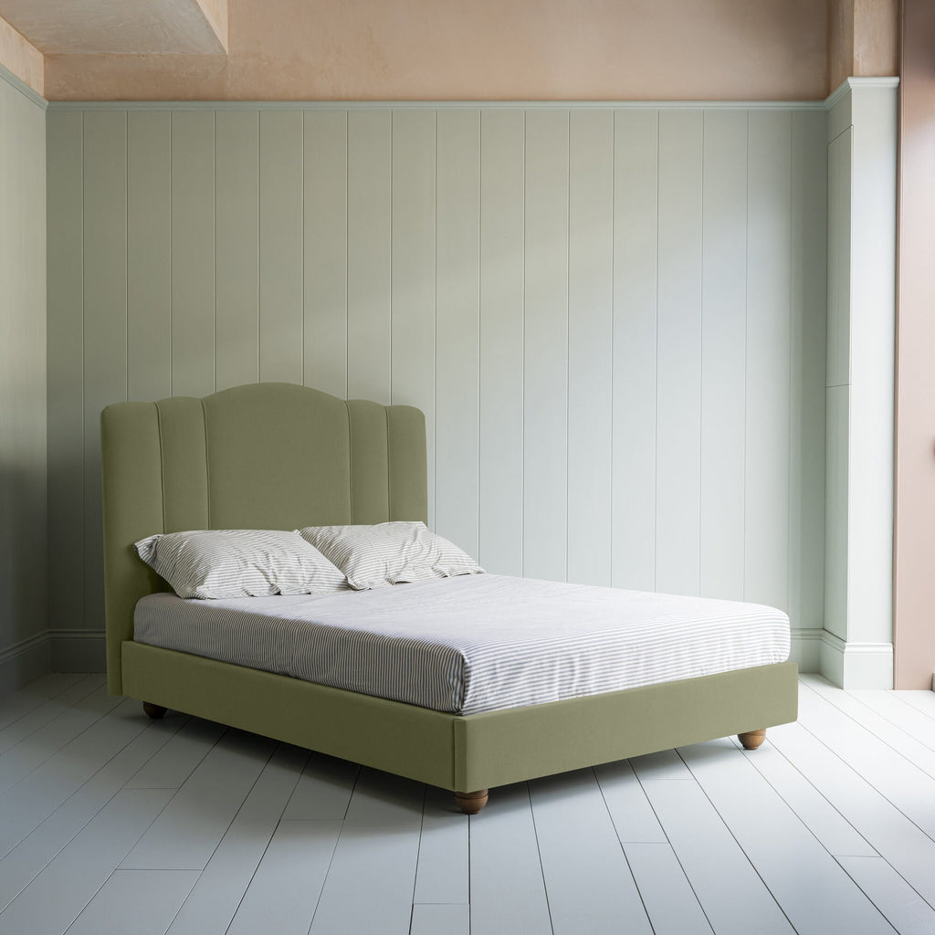 Cloud Nine Upholstered king size Bed in Intelligent Velvet Green Tea without Valance