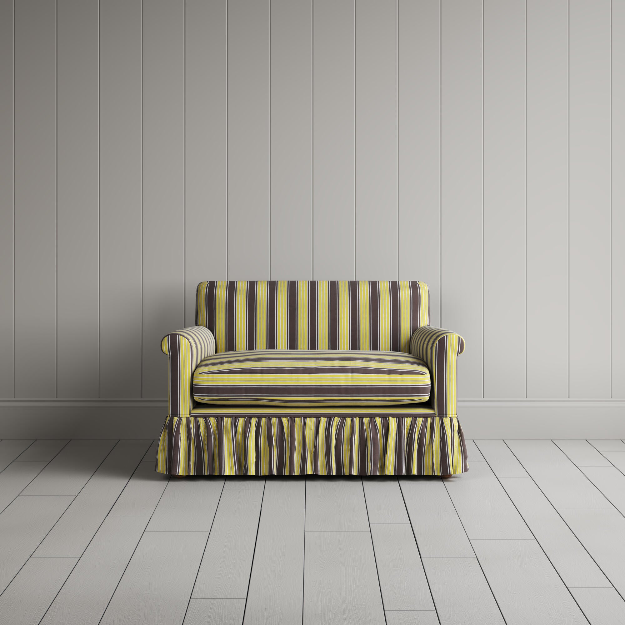 Front View of Curtain Call Love Seat in Regatta Cotton, Custard