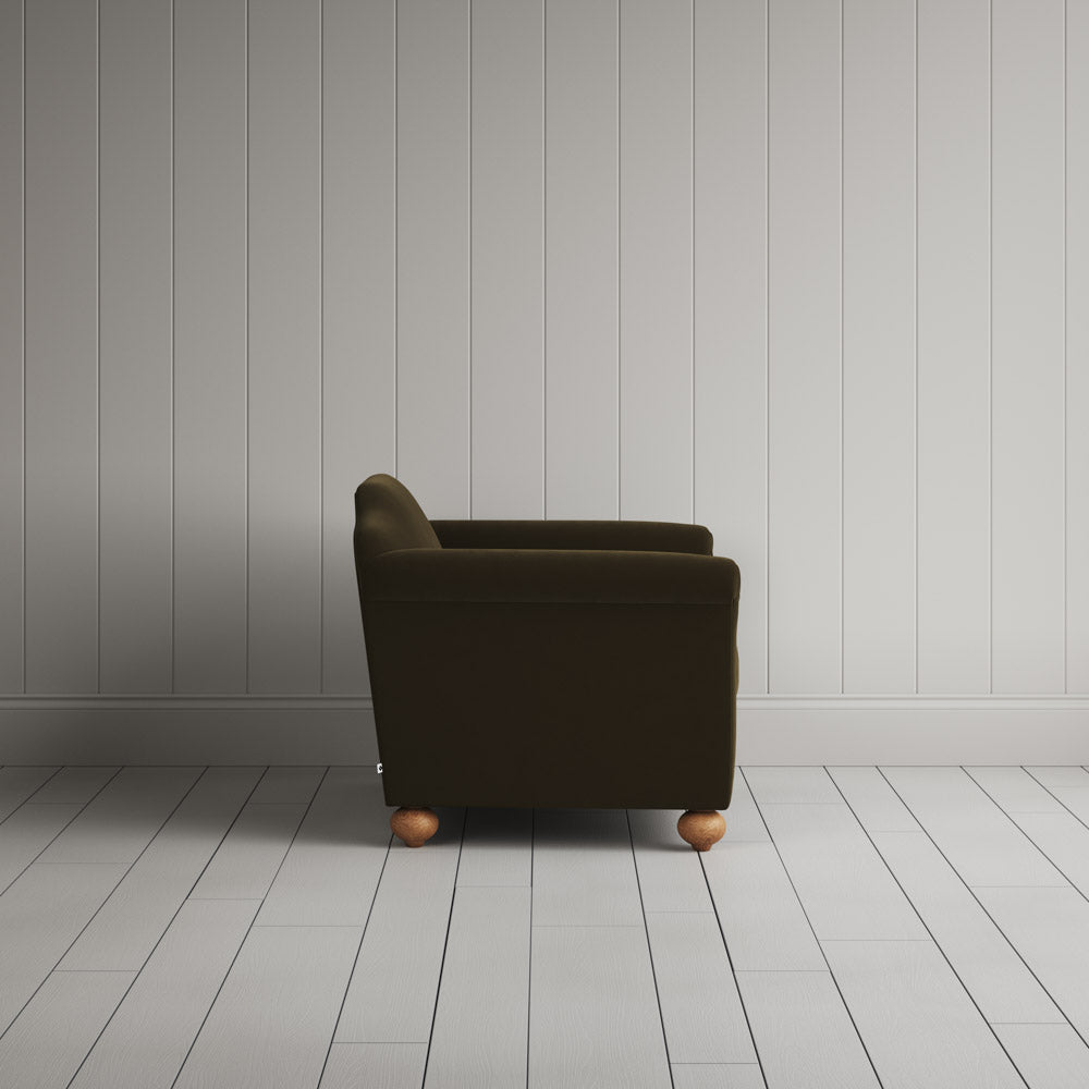 Side Profile of Dolittle Love Seat in Intelligent Velvet Seaweed