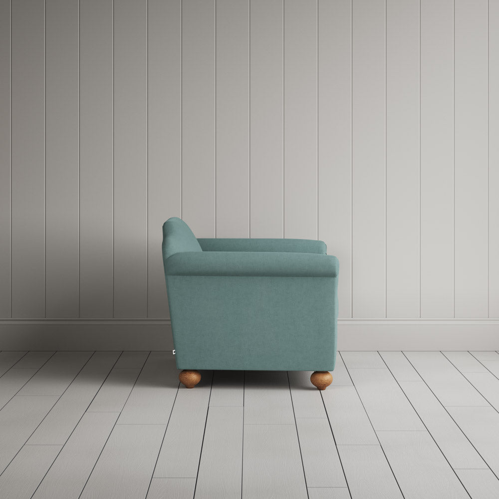 Side View of Dolittle Love Seat in Laidback Linen Cerulean
