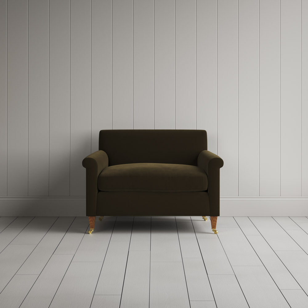 Front view of Idler Love Seat in Intelligent Velvet Seaweed