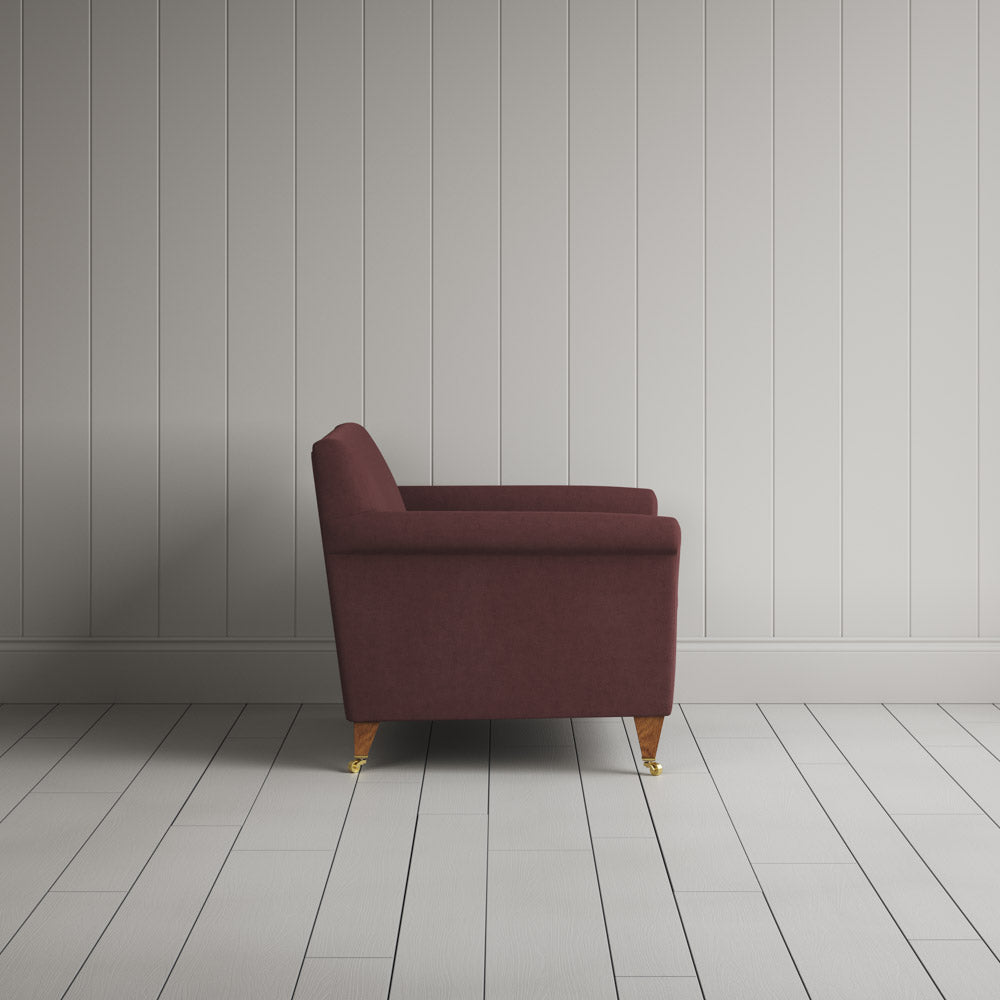 Side profile of Idler Love Seat in Laidback Linen Damson