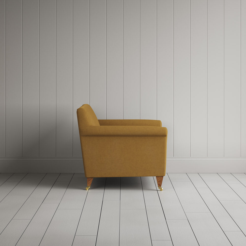 Side profile of Idler Love Seat in Laidback Linen Ochre