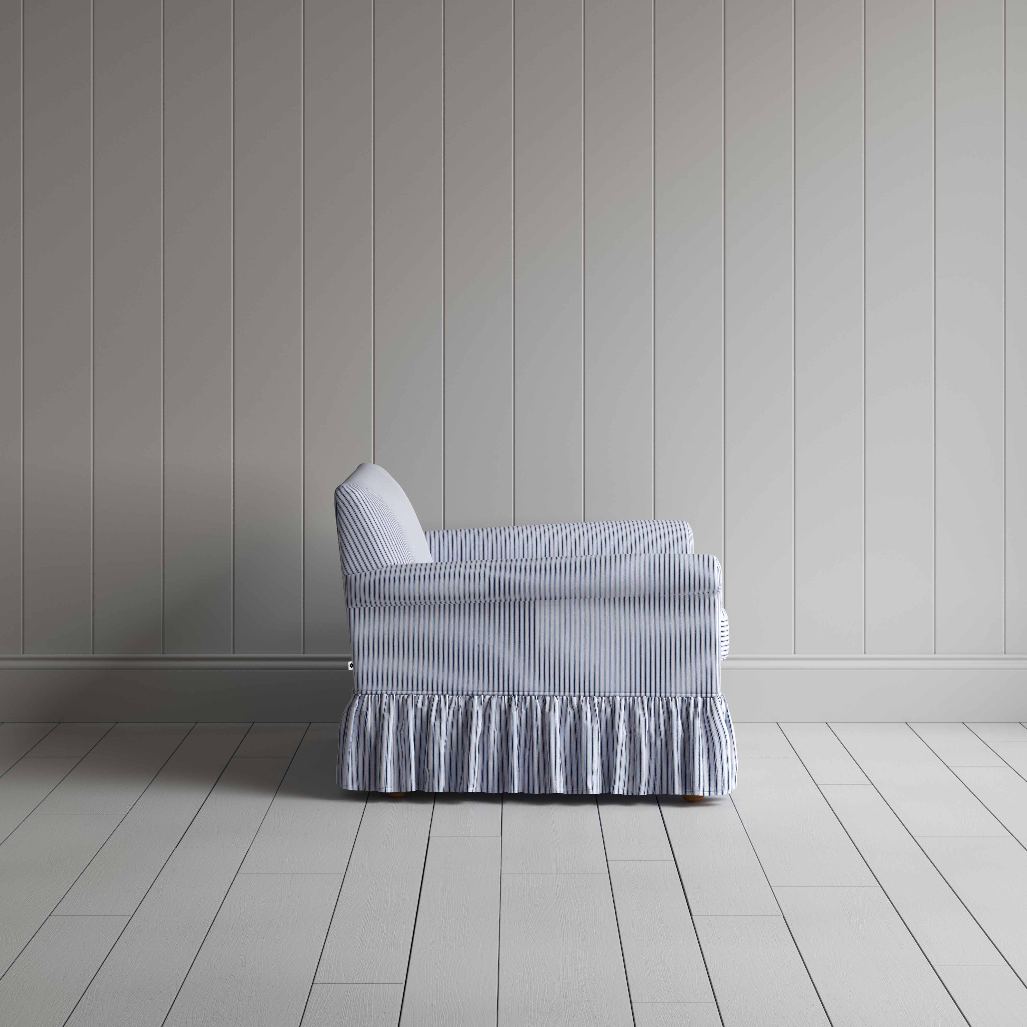 Curtain Call Love Seat in Ticking Cotton, Aqua Brown - Nicola Harding