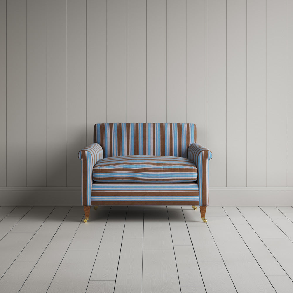 Idler Love Seat in Regatta Cotton, Blue, Front View - Nicola Harding