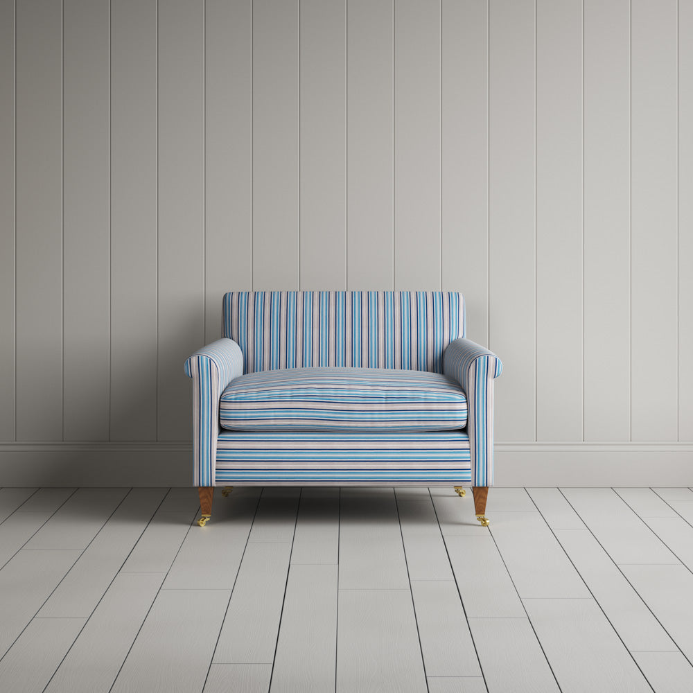 Idler Love Seat in Slow Lane Cotton Linen, Blue - Nicola Harding