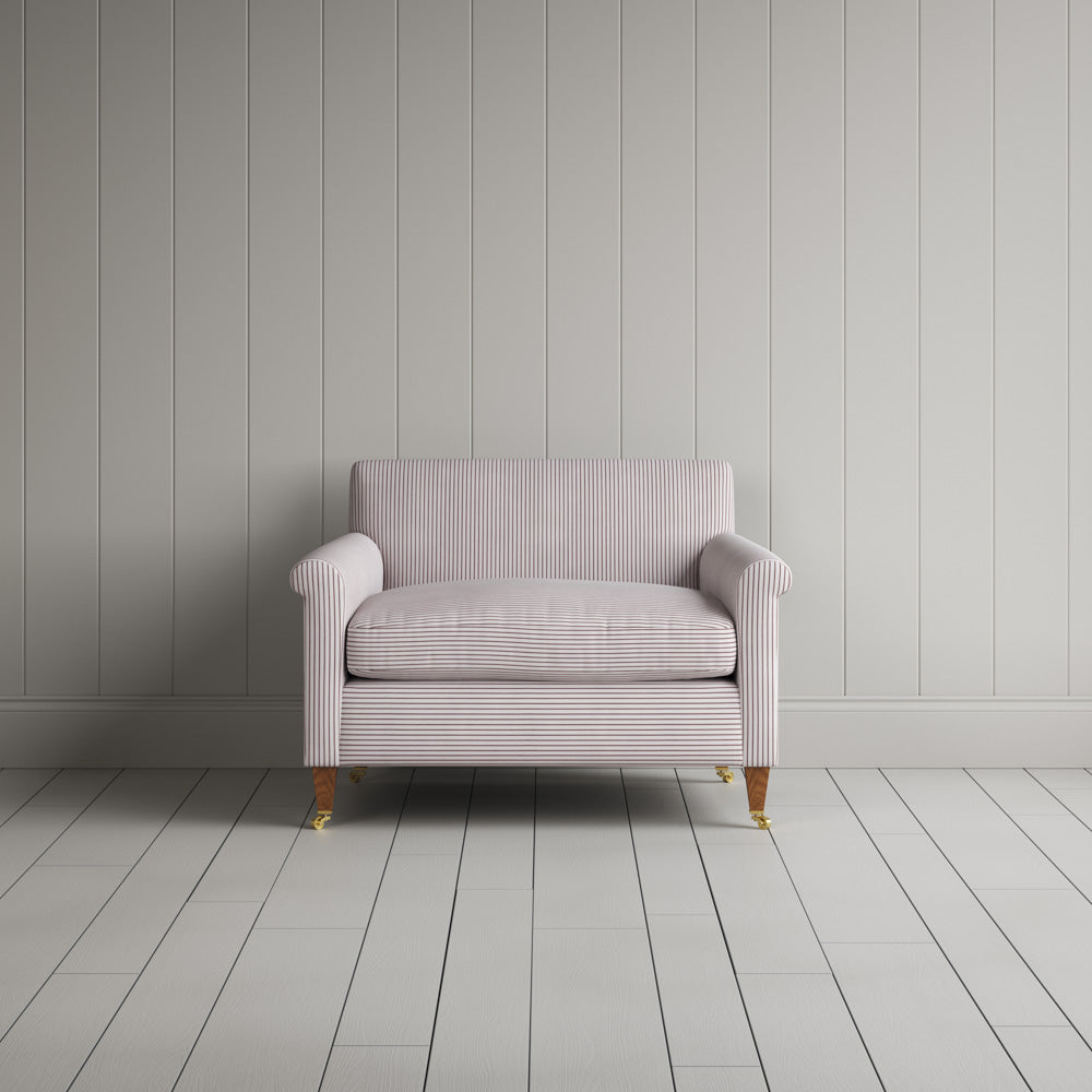 Idler Love Seat in Ticking Cotton, Berry - Nicola Harding