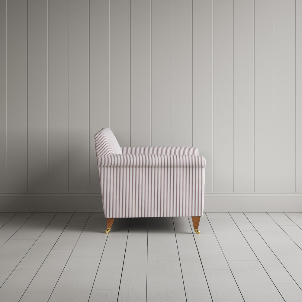 Idler Love Seat in Ticking Cotton, Berry - Nicola Harding