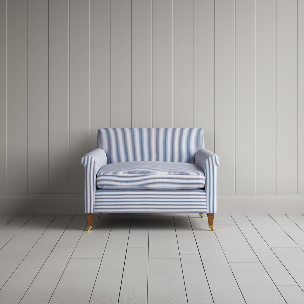 Idler Love Seat in Ticking Cotton, Aqua Brown - Nicola Harding