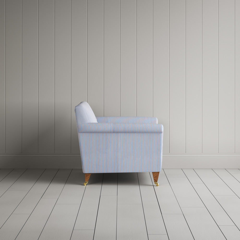 Idler Love Seat in Ticking Cotton, Aqua Brown - Nicola Harding
