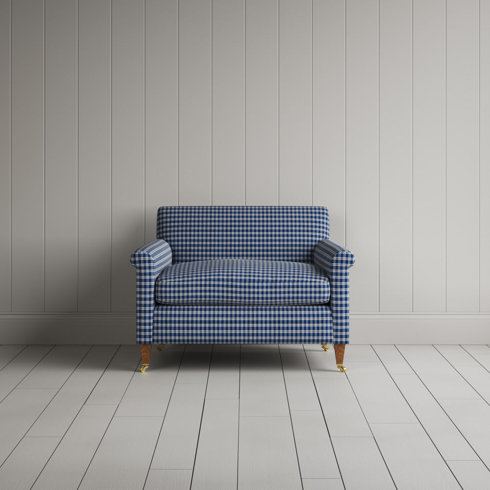 Idler Love Seat in Well Plaid Cotton, Blue Brown - Nicola Harding
