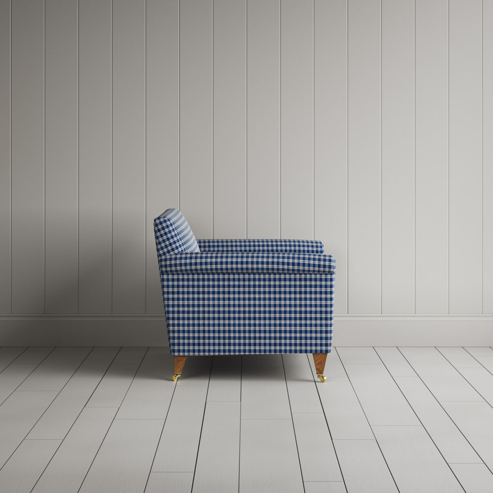 Idler Love Seat in Well Plaid Cotton, Blue Brown - Nicola Harding