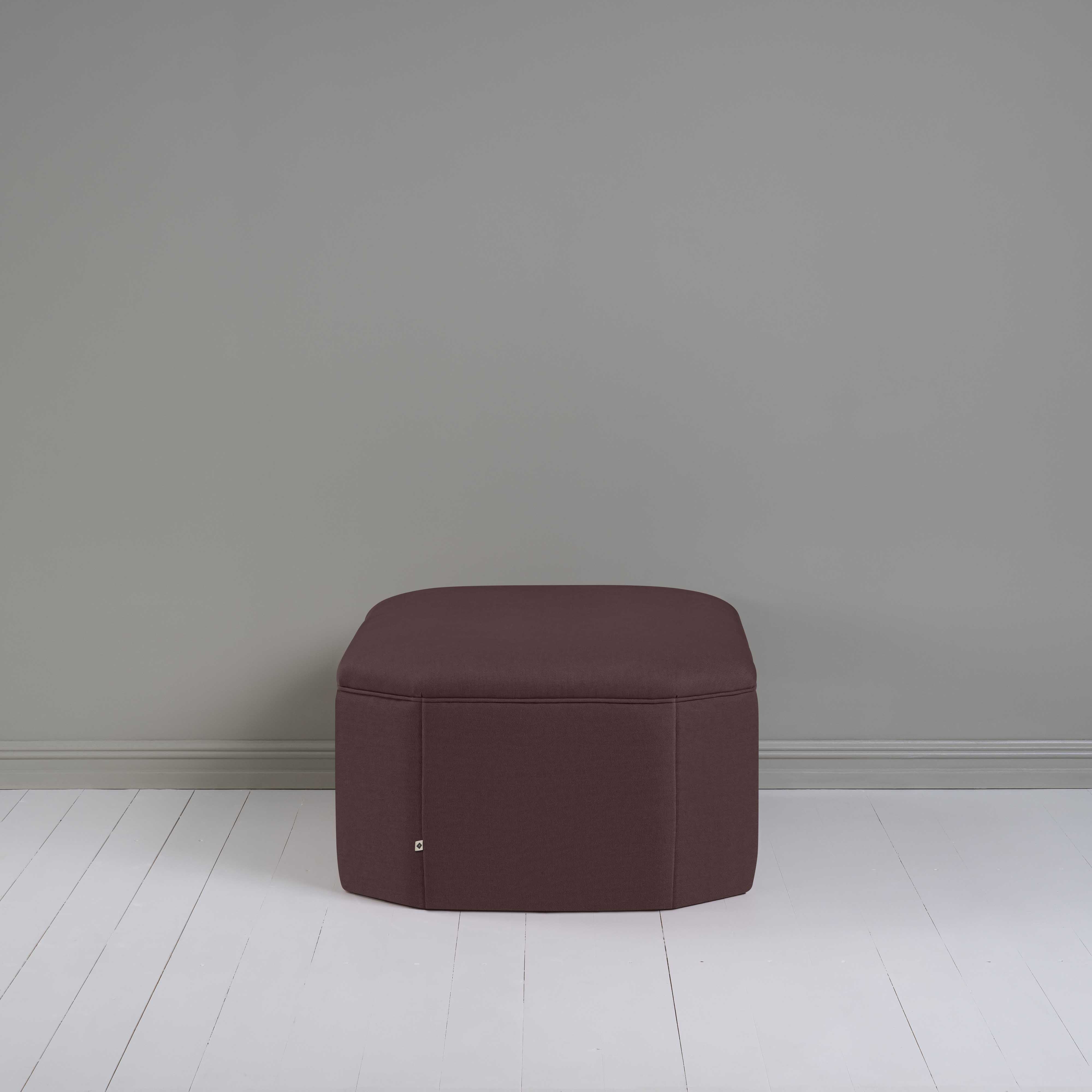 Hither Hexagonal Ottoman in Laidback Linen Damson - Nicola Harding
