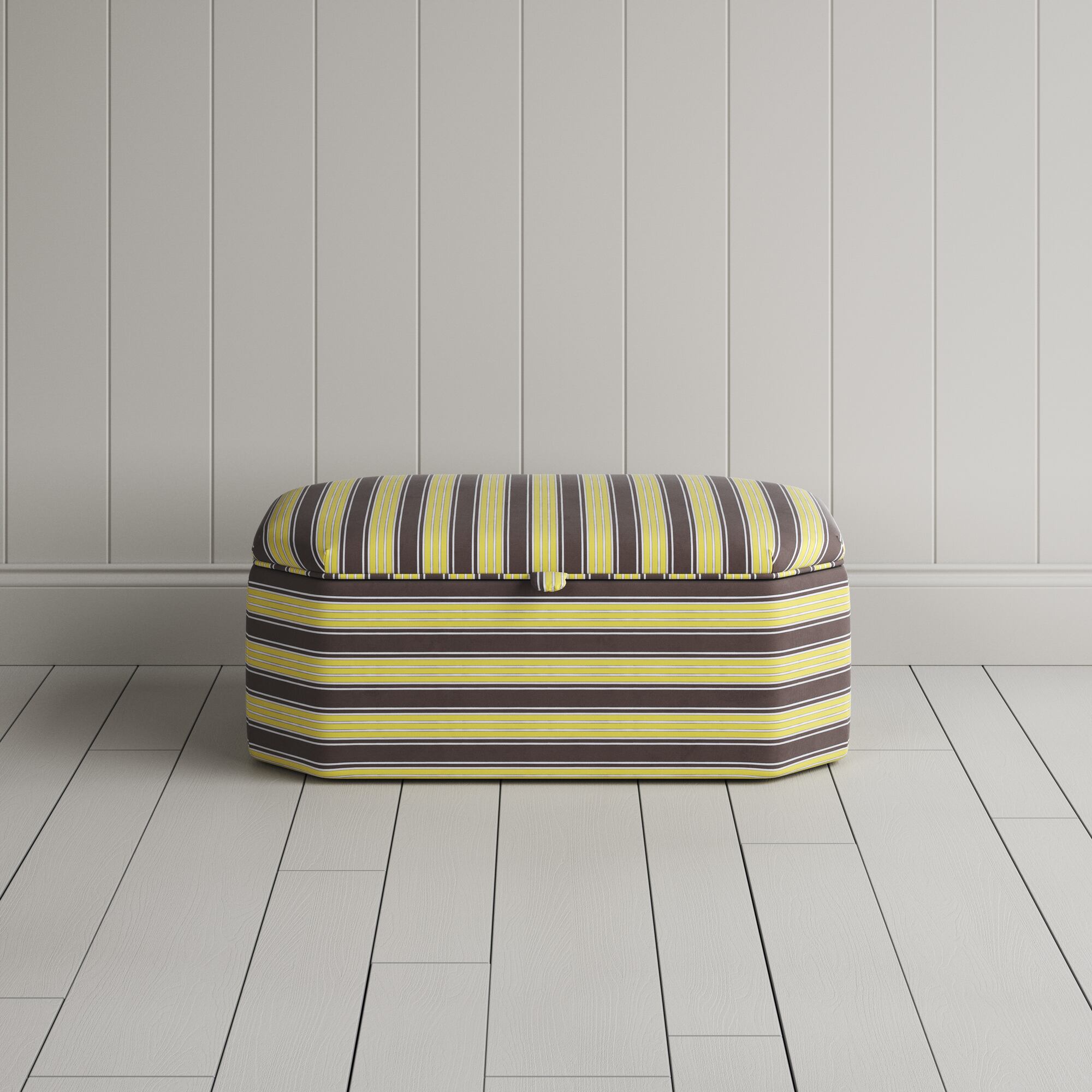 New Design Hither Hexagonal Storage Ottoman in Regatta Cotton, Custard