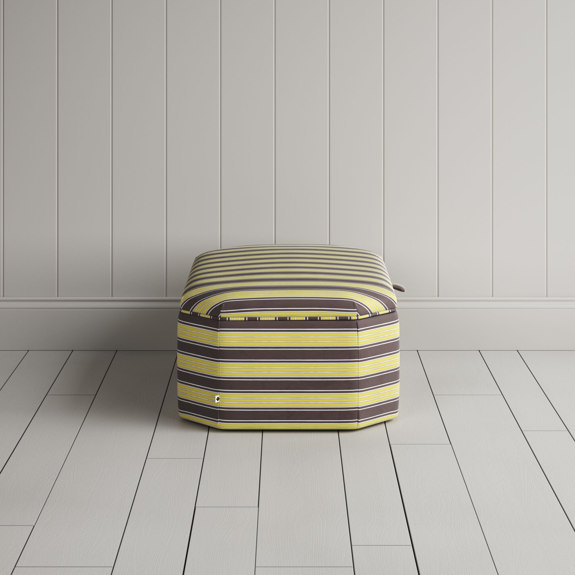 Side View of Hither Hexagonal Storage Ottoman in Regatta Cotton, Custard