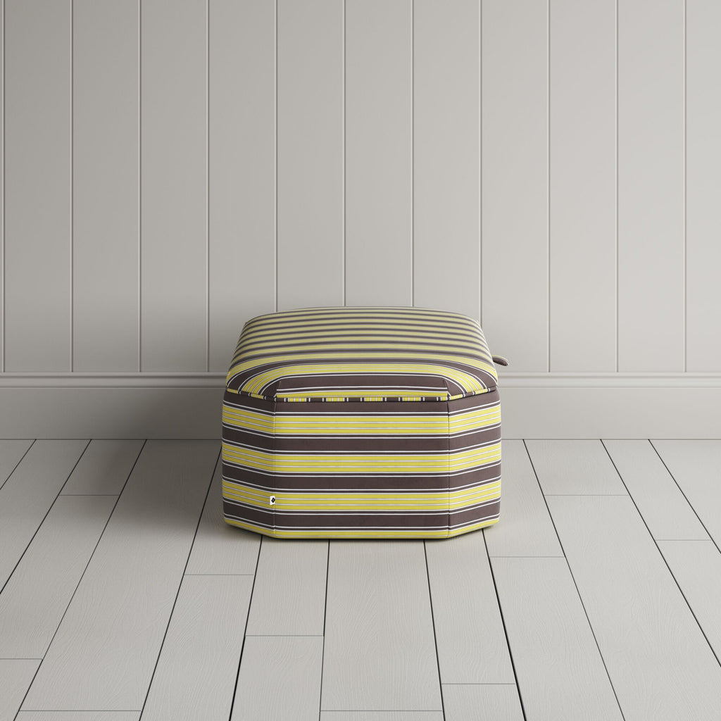 Side View of Hither Hexagonal Storage Ottoman in Regatta Cotton, Custard