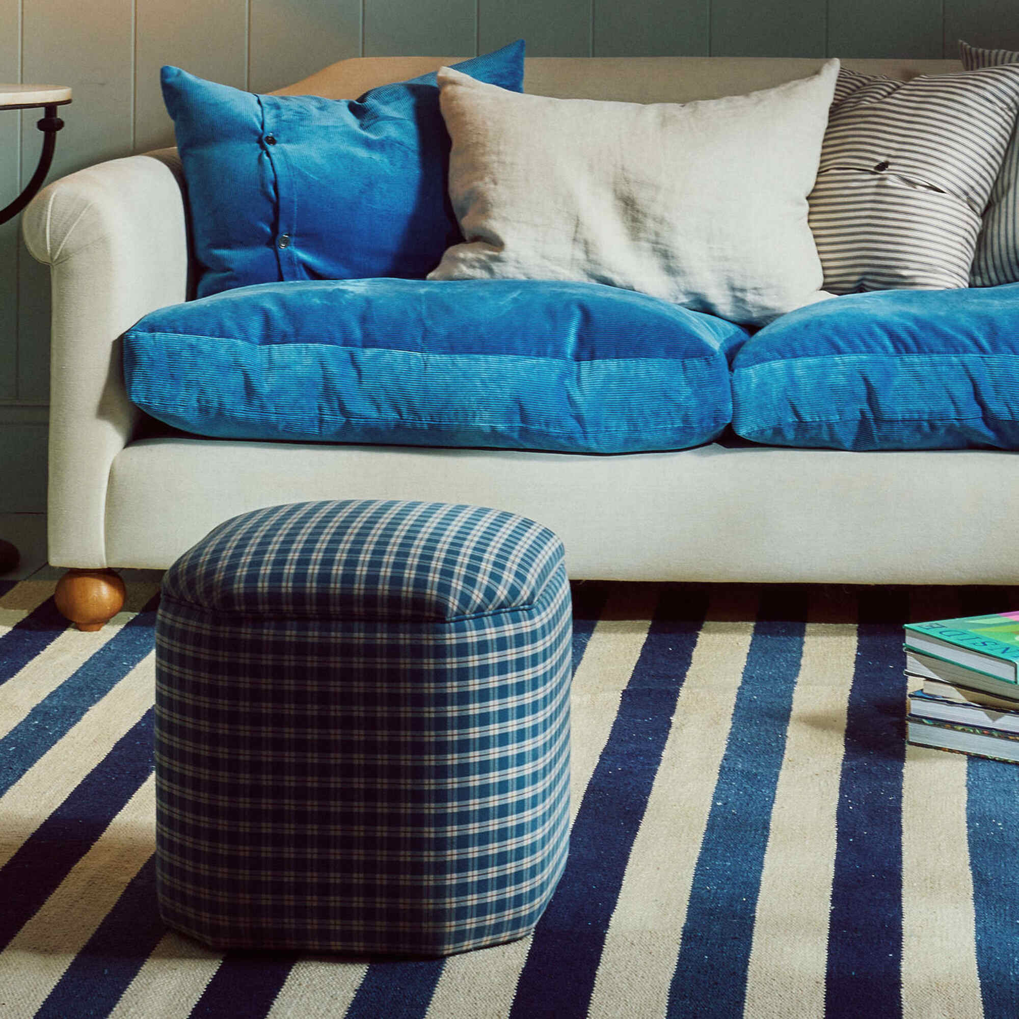 Thither Hexagonal Ottoman in Intelligent Velvet Damson