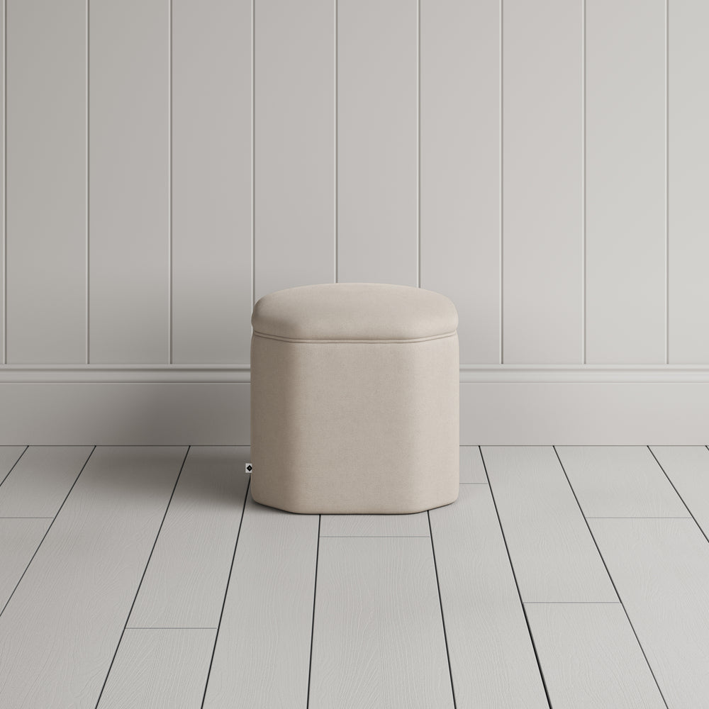 Thither Hexagonal Ottoman in Laidback Linen Dove Back View - NiX
