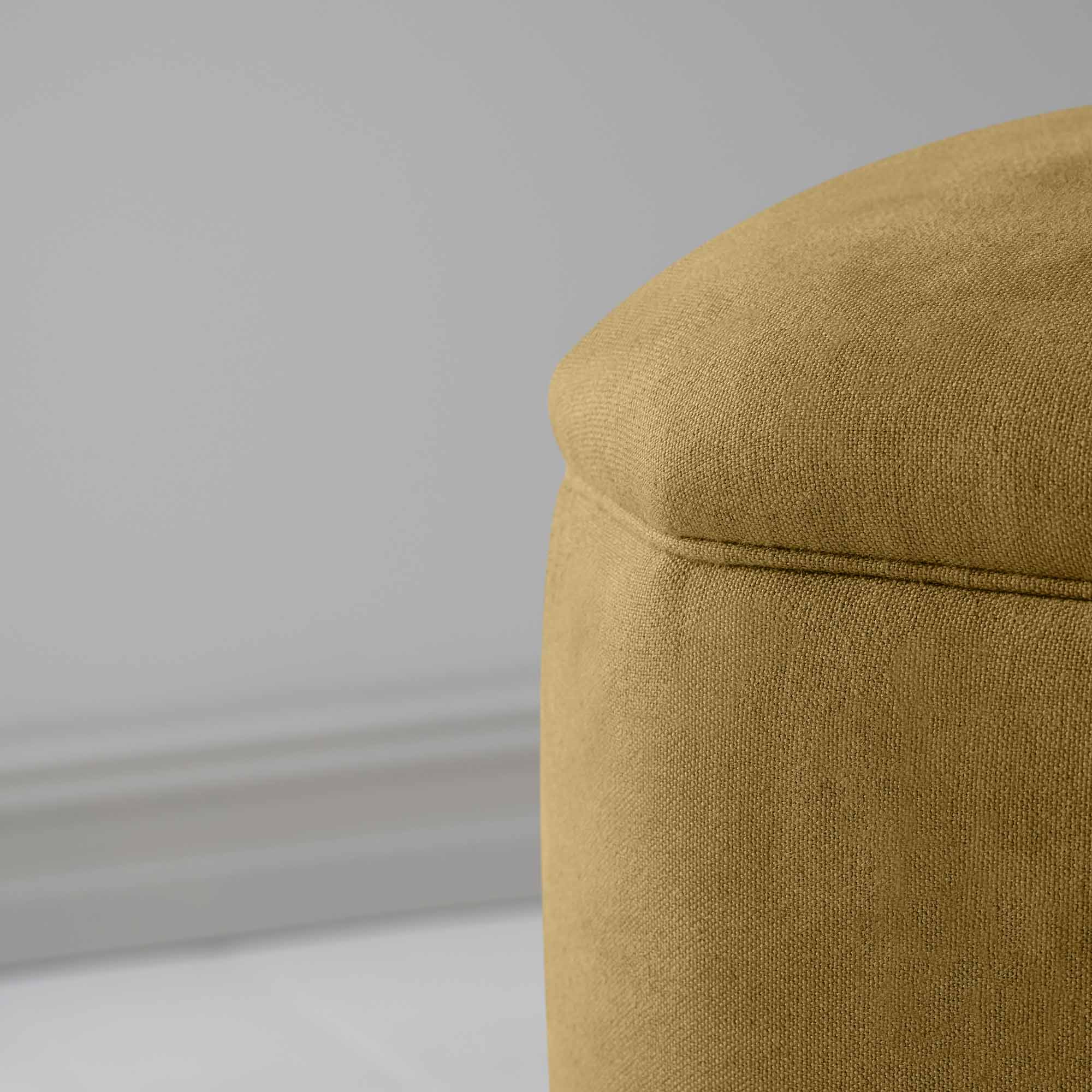 Thither Hexagonal Ottoman in Laidback Linen Ochre Design Closeup - NiX