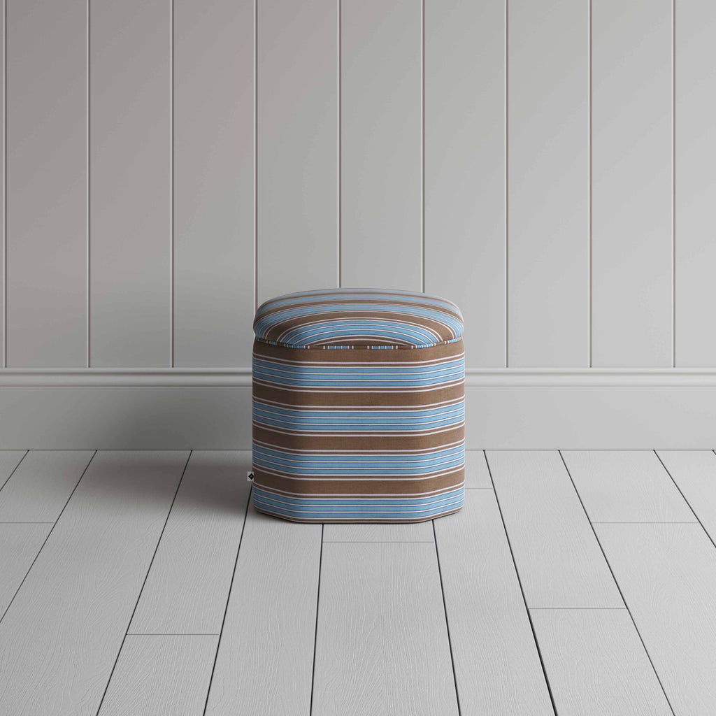 Thither Hexagonal Ottoman in Regatta Cotton, Blue - NiX